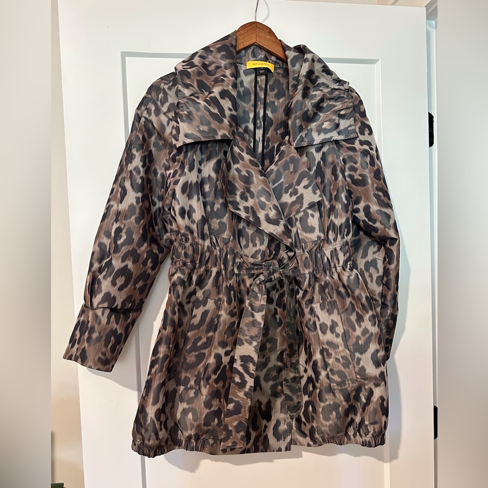 Leopard Print Drawstring Waist Jacket - Brown/Gray